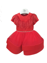 Abito rosso bambina con piume Petit