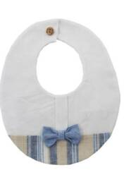 Bavetta neonato in lino beige azzurra Ninnaoh