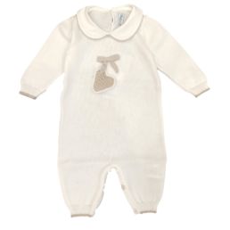 Tutina neonata cotone bianco beige cuore Bebè di Almy