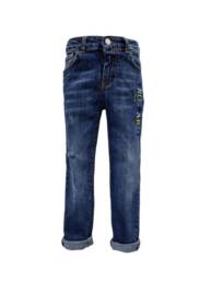 Jeans scuro bambino Trussardi con ricamo logo colorato